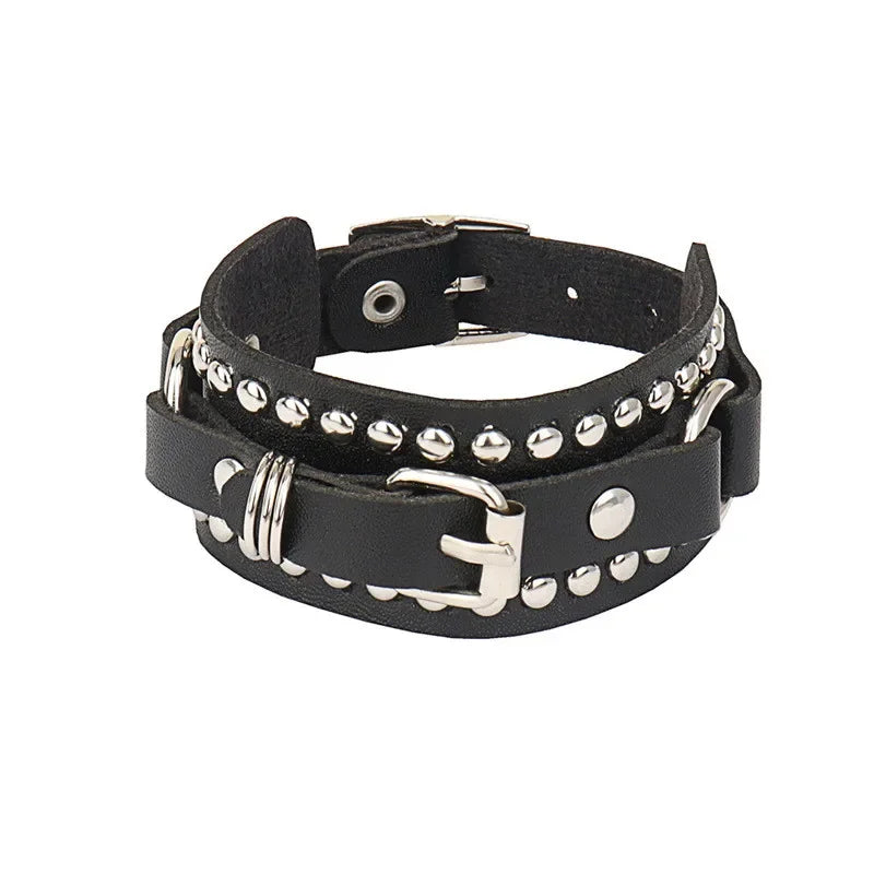 New PU Leather Studded Bracelet Punk Bracelet Adjustable Goth Cuff Bracelet Gothic Rivet Buckle Wristband for Men Women