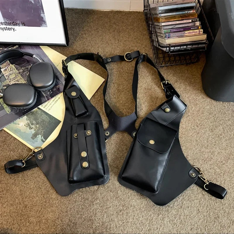 Steampunk Vintage PU Leather Shoulder Harness Bag Double Phone Wallet Case Holster Viking Underarm Purse Bag Costume