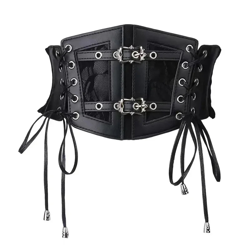 Retro Ladies Corset Belt Gothic Style Elastic Lace Pin Buckle Cummerbund Tie Rope Punk Accessory for Women Shirt Dress Belt