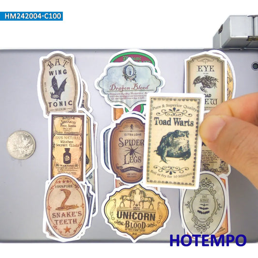 50/100PCS Magic Potion Label Stickers Funny Gothic Art Retro Witch Alchemy for Laptop Bottle Cup Luggage Bike Car Phone Sticker