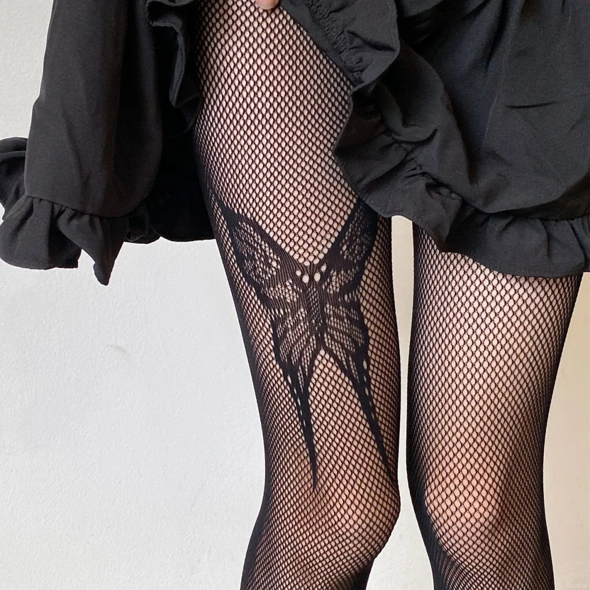 Kawaii Gothic Hollow Out  Lolita Bow Knot Fishnet Stockings Women Spicy Girl Black White Thin Ins Tide Lace Tights