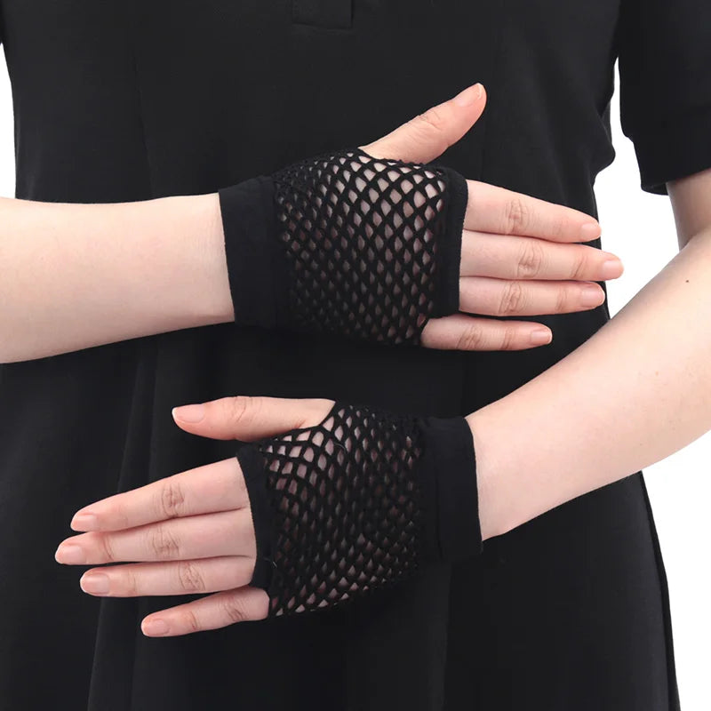 Womens Hollow Out Gloves Short Fishnet Net Gloves Fingerless Mesh Gloves Punk Rock Night Club Party Arm Warmer Mittens
