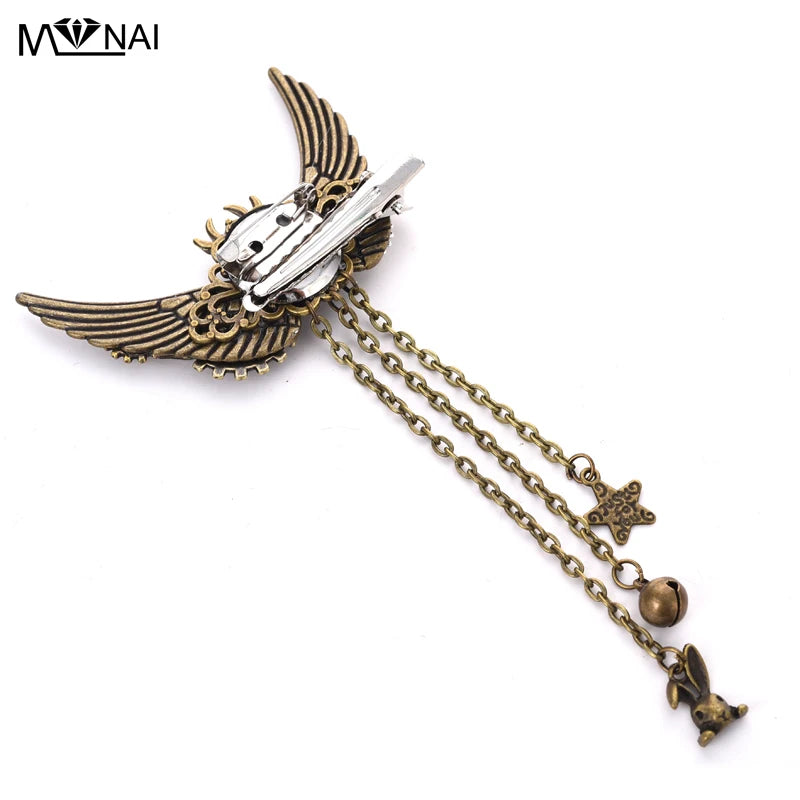 Girls Punk Gear Wings Hair Clip Gothic Steampunk Hairpin/Brooch Vintage Lady Headwear Accessories