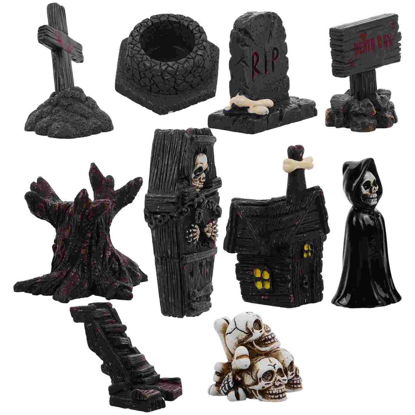 10 Pcs Desktop  Baubles Mini Tombstones Figurine Haunted House Resin Miniature Accessories Halloween