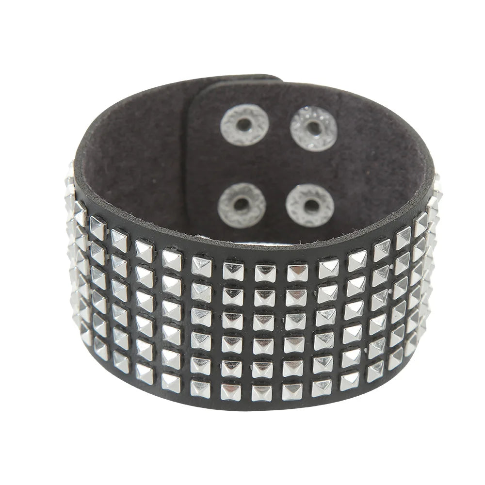 New PU Leather Studded Bracelet Punk Bracelet Adjustable Goth Cuff Bracelet Gothic Rivet Buckle Wristband for Men Women