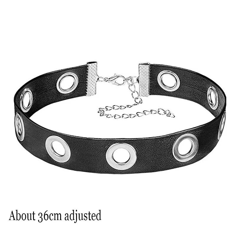 Pink Gothic Chain Necklace Leather Choker Party Punk Chokers Collar Goth Necklaces Women Black PU Kawaii Witch Rave Jewelry