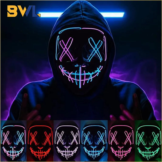 LED Illuminated Black V Shape Mask Haunted House Bar Party Cos Light Up Mask Halloween Party Scary Mask Decor