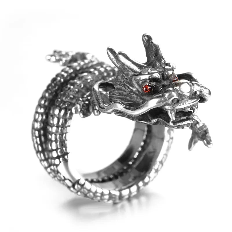 Jisensp Gothic Punk Dragon Ring Men Retro Viking Animal Adjustable Finger Rings for Women Personality Magical Cool Jewelry Gift