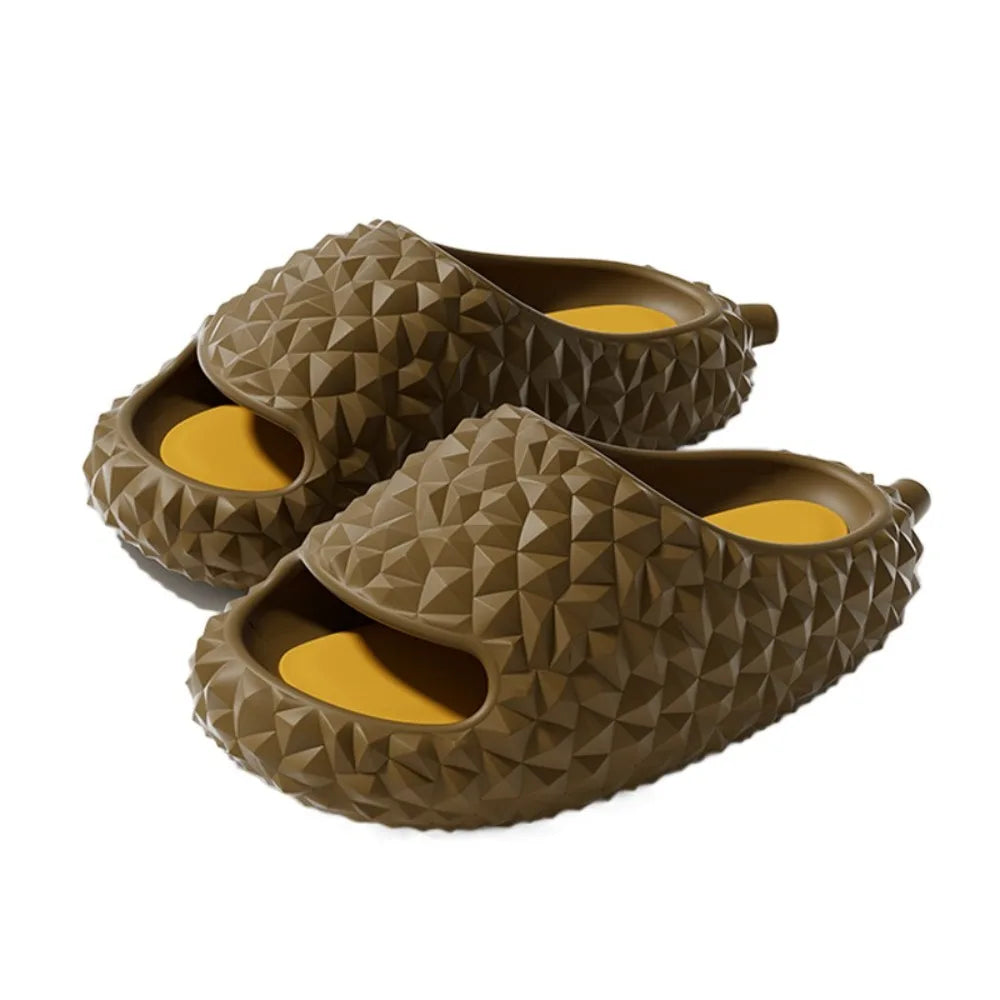 Fashion Funny Creative Durian Slippers Thick Sole Soft Slippers Women Men Beach Wear Shoes Anti Slip Flat Slides Sandals Summer