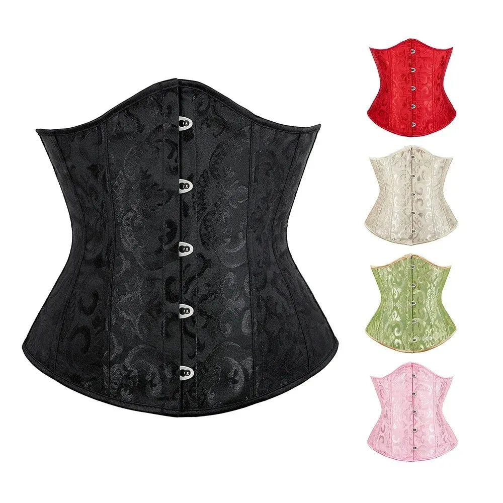 Women Gothic Sexy Satin Underbust Corset Bustier Waist Cincher Slimming Body Shaper Corselete Lingerie Plus Size Party Clubwear