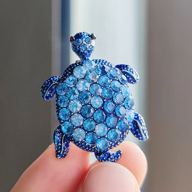 Vintage Rhinestone Cute Cartoon Turtle Animal Brooches For Women Men Clothing Accessories Brooch Pins Charms Jewelry Gifts