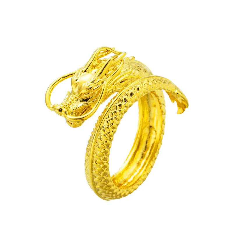 Jisensp Gothic Punk Dragon Ring Men Retro Viking Animal Adjustable Finger Rings for Women Personality Magical Cool Jewelry Gift