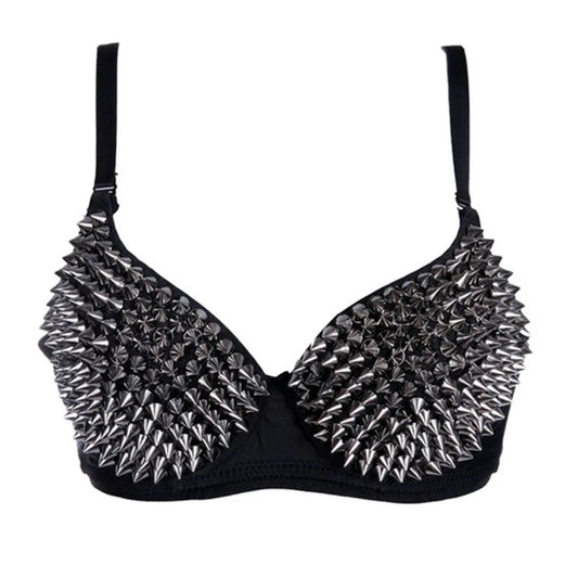 Silver Rivets Punk Rave Bralette Lingerie Gothic Bra Top Push Up Brassiere Nightclub Party Bar Fashion Hot Bras For Women