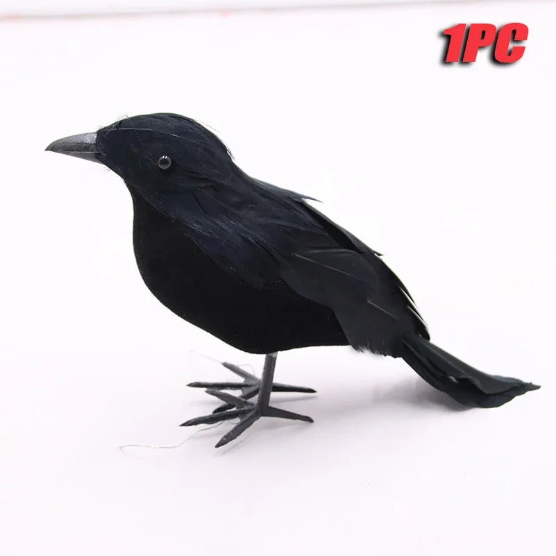 1-6PCS Black Feather Crow Spooky Mock Bird Prop for Haunted House Party Horror Scene Animal Decor Use Halloween