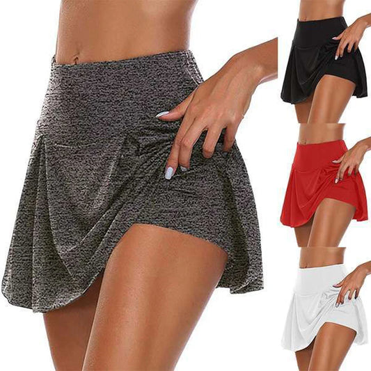 Summer fashion explosion women solid color outdoor sports fitness running yoga quick dry fake two running skirts