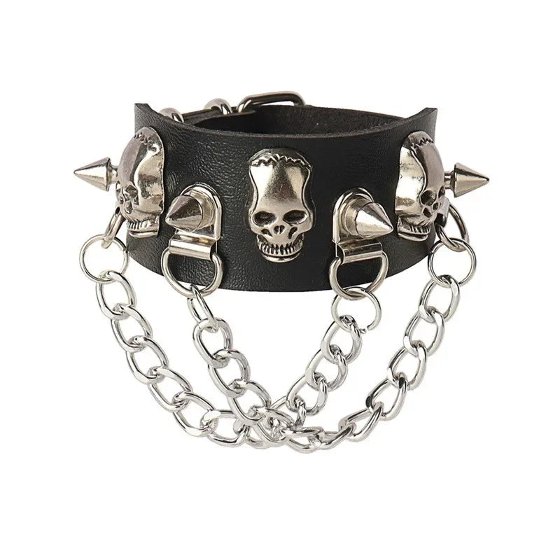 New PU Leather Studded Bracelet Punk Bracelet Adjustable Goth Cuff Bracelet Gothic Rivet Buckle Wristband for Men Women