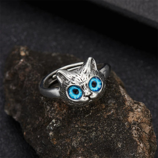 Vintage Cat Face Open Ring for Women Men Gothic Punk Adjustable Finger Knuckle Ring Animal Ring Party Friendship Jewelry Gift