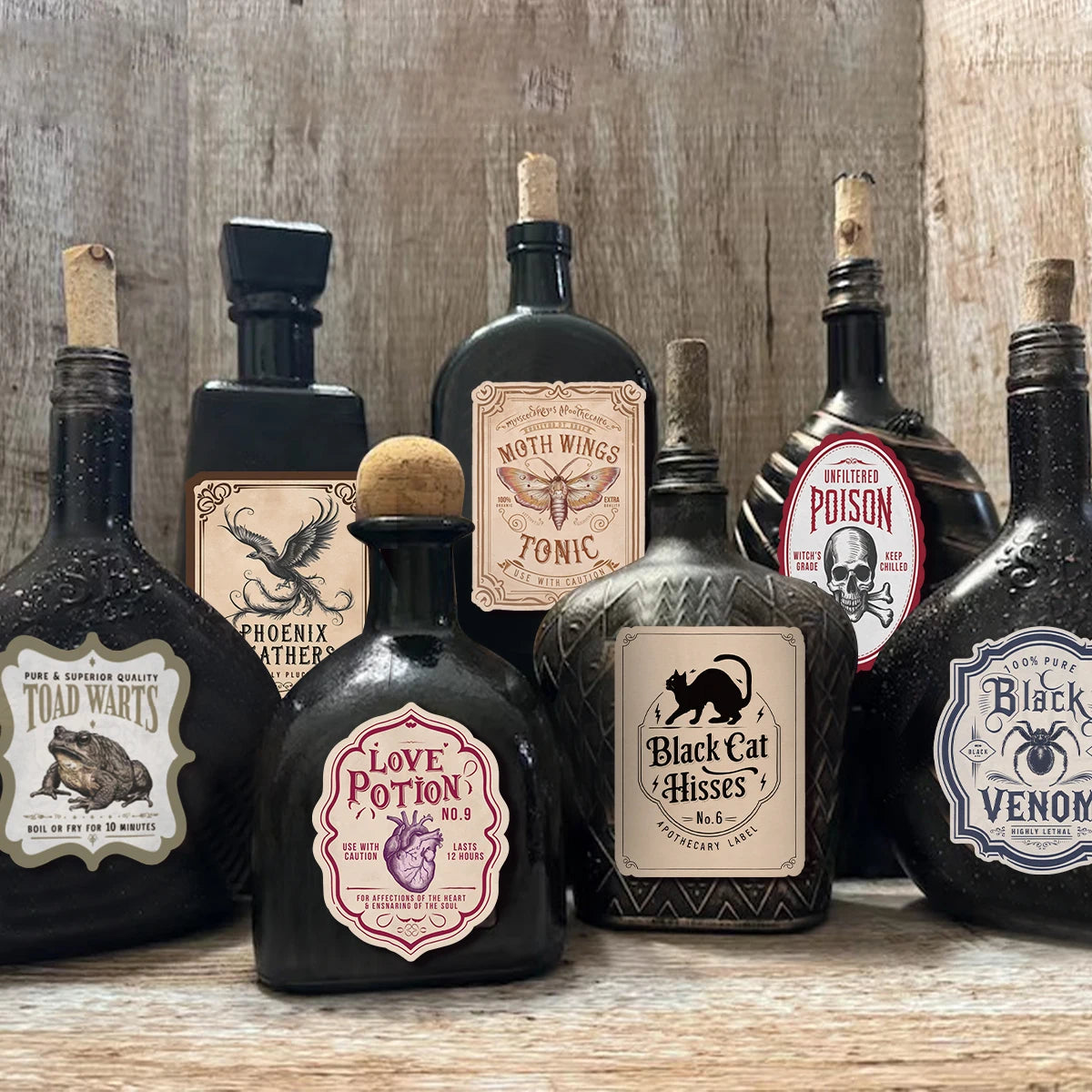 12pcs Irregular Potion Wine Bottle Labels,Apothecary Stickers For Spooky Party,Ideal For Haunted House Bar Decor Gift Halloween