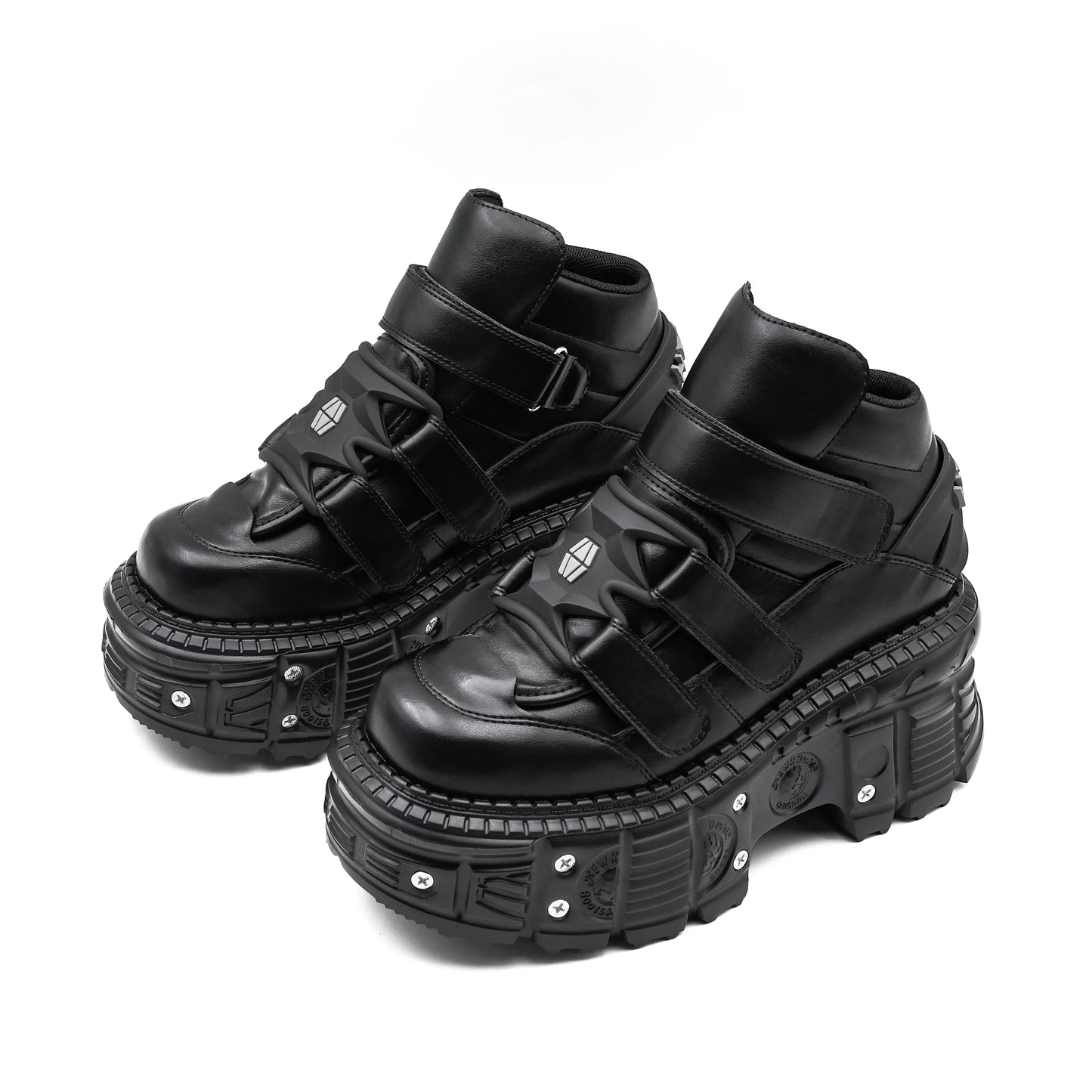 2025 New Punk Style Women Shoes Gothic Ankle Rock Boots Lace-up Heel Height 9CM Platform Shoes Woman Metal Decor Woman Sneakers