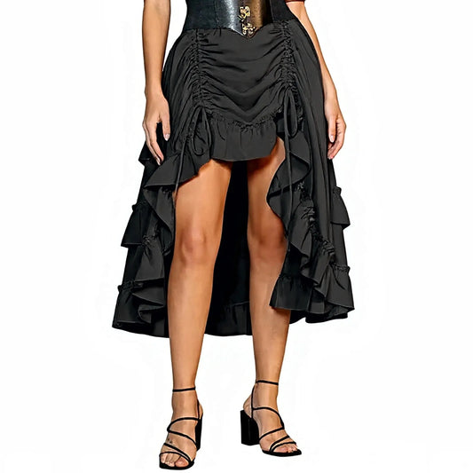 Long Bustle Skirt  Pirate Costume Women Goth Outfit Victorian Steampunk Ruffle Vintage Drawstring Layer High Low Skirt Halloween