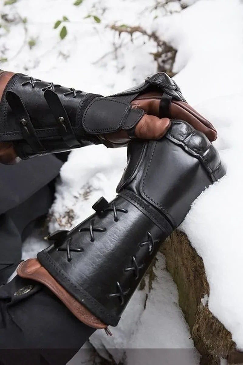 Armor Gloves Wide Cuffs Bracers Men Steampunk Warrior Gauntlet Renaissance Knights Templar Leather Lace-up