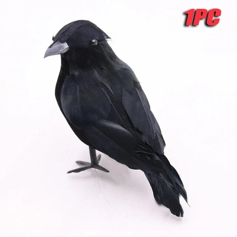 1-6PCS Black Feather Crow Spooky Mock Bird Prop for Haunted House Party Horror Scene Animal Decor Use Halloween