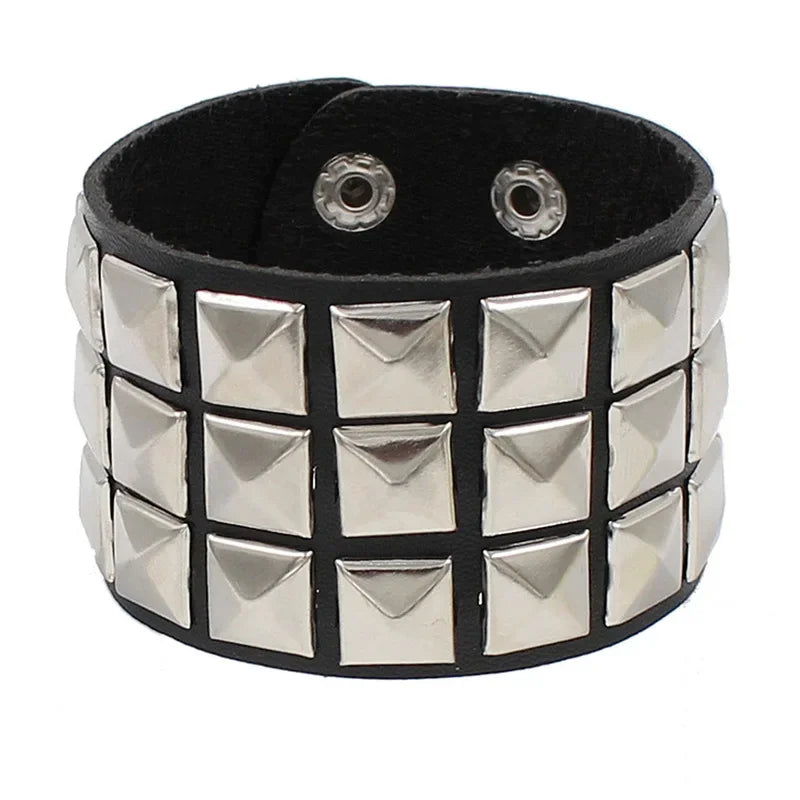 New PU Leather Studded Bracelet Punk Bracelet Adjustable Goth Cuff Bracelet Gothic Rivet Buckle Wristband for Men Women