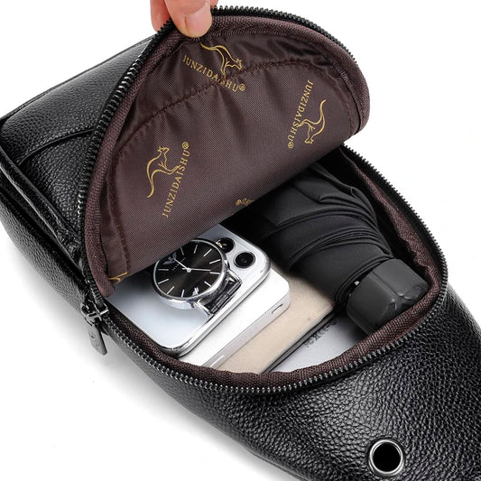 Men's Chest Pack Crossbody Bag Luxury Design Durable PU Leather Handbag Chest Bag Vintage Leisure Men's Handbag Shoulder Bag