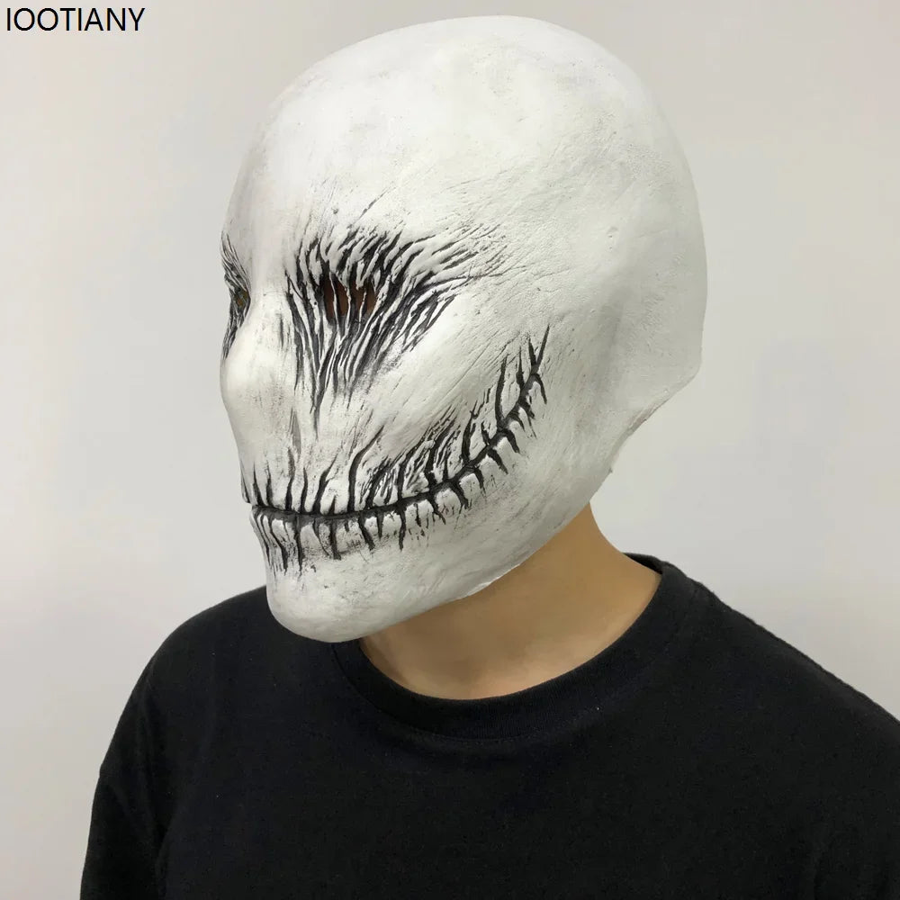 White Ghost Head Cover Adult Cosplay Skull Latex Mask Monster Demon Evil Smile Mask Carnival Horror Part Halloween