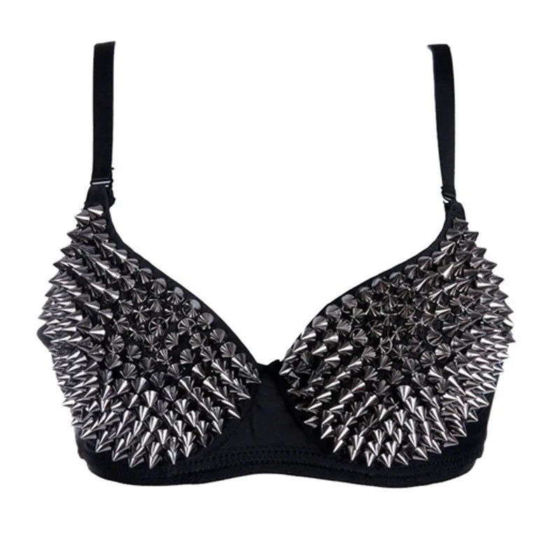 Silver Rivets Punk Rave Bralette Lingerie Gothic Bra Top Push Up Brassiere Nightclub Party Bar Fashion Hot Bras For Women
