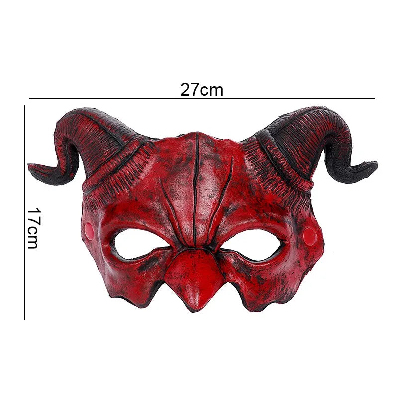 Demon Mask Horns Devil Half Face Mask Party Cosplay Horror Monster Masquerade Scary Haunted House Props PU Mask Decor Halloween