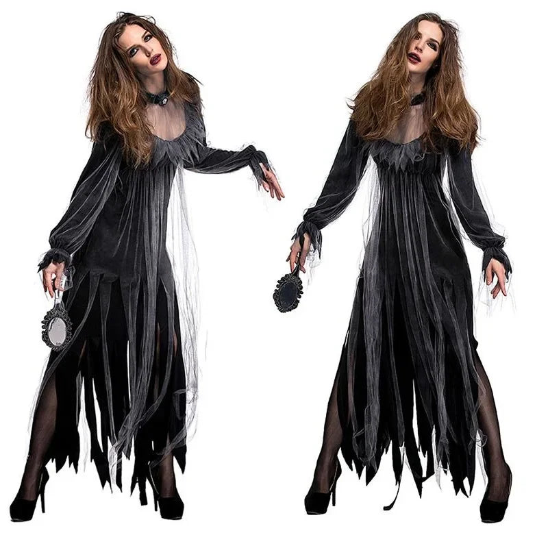 Dead Corpse Bride Costume Women Long Dress Scary Zombie Ghost Bridal Cosplay Costume Halloween