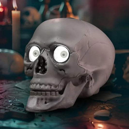 Indoor Animatronics Skull Table Desk Home Decor Haunted House Sound Activated LED Lights Up Eyes Party Halloween