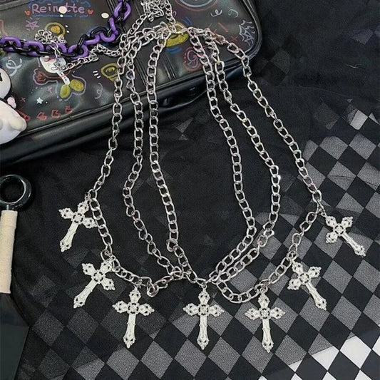 Chain Belt for Women, Gothic Cross Streetwear Waist Chain, Metal Skirt Jeans Pant Chains, E-girl Y2K Aesth