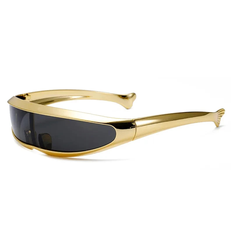 Futuristic One-piece Mirror Personalized Electroplated Sunglasses Women Men Y2K Steampunk Goggles Rave Party Glasses UV400
