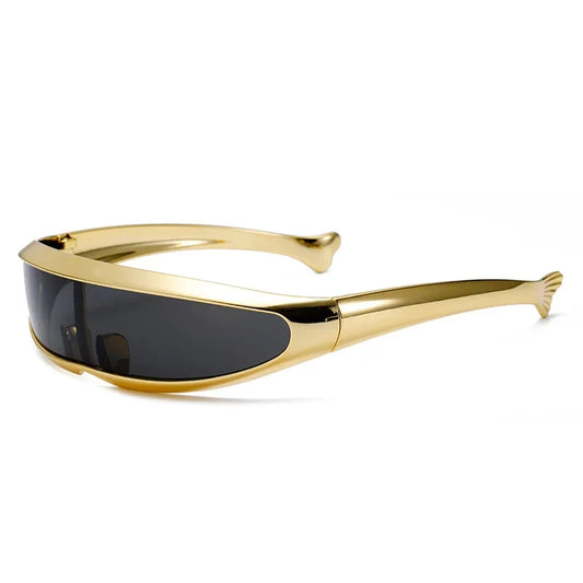 Futuristic One-piece Mirror Personalized Electroplated Sunglasses Women Men Y2K Steampunk Goggles Rave Party Glasses UV400