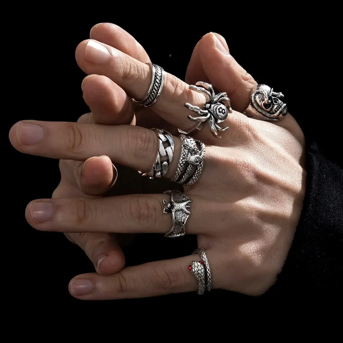 Gothic Skeleton Unisex Ring Set Punk Grunge Butterfly Frog Woman Man Jewelry Hip Hop Party Street Ring Accessories New Gift