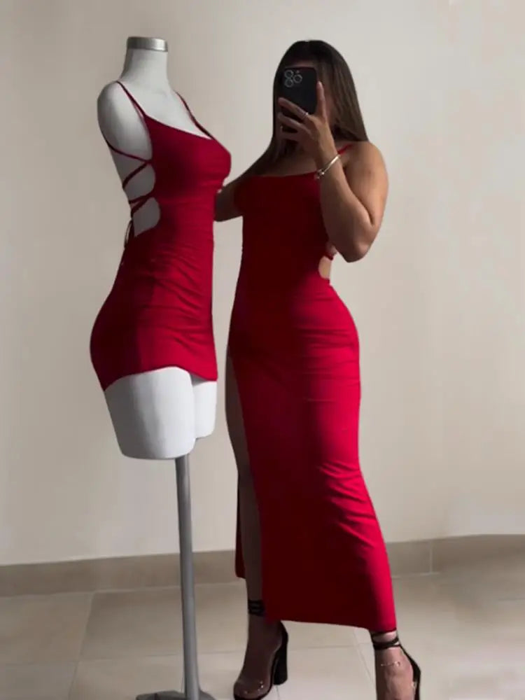 Explosive new dress summer high sensibility halter strap Spice Girl bag hip dress