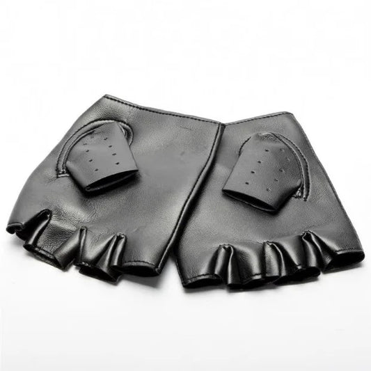 Steampunk PU Leather Fingerless Compass Gloves Men Women Fashion Hip Hop Punk Gloves Half Finger Gloves