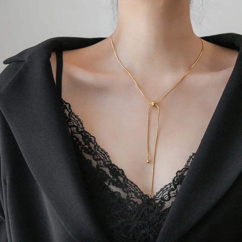 Stainless Steel Retro Creative Unique Design Adjustable Necklace Female Fashion Simple All-match Gold Clavicle Chain