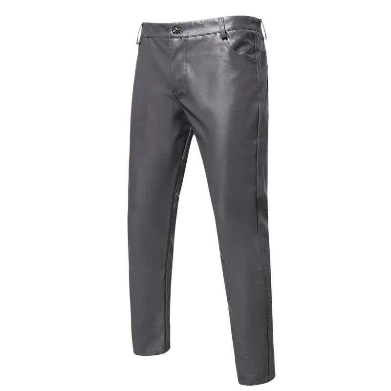 PU Leather Pants Men Steampunk Vinatge Pan Stage Trousers
