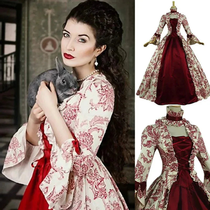 New ★ Women Cosplay Marie Antoinette Dress Medieval Flare Sleeve Victorian Party Formal Gown Renaissance Gothic Floral★ 2025 qi☆