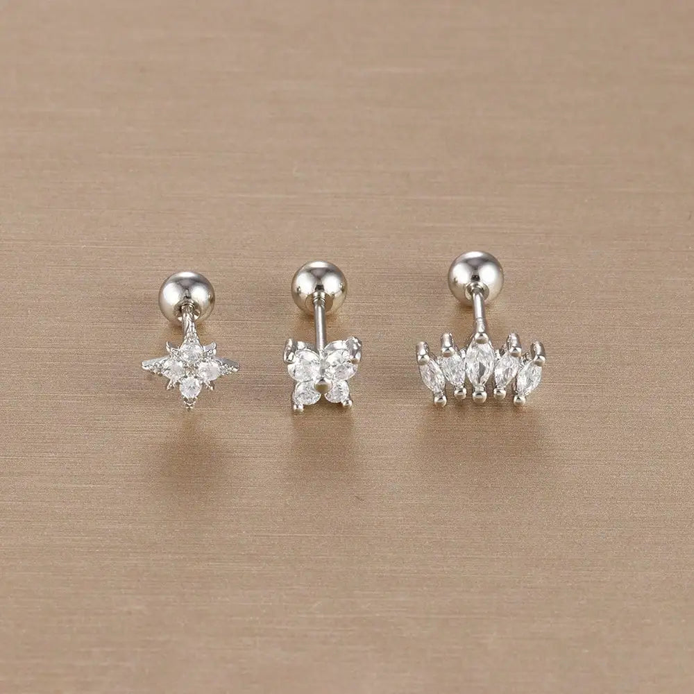 3PCS Stainless Steel Gold Color Crown Stud Earring Set For Women 14K Gold Plated Crystal Zircon Unique Horse Eye Earring Jewelry