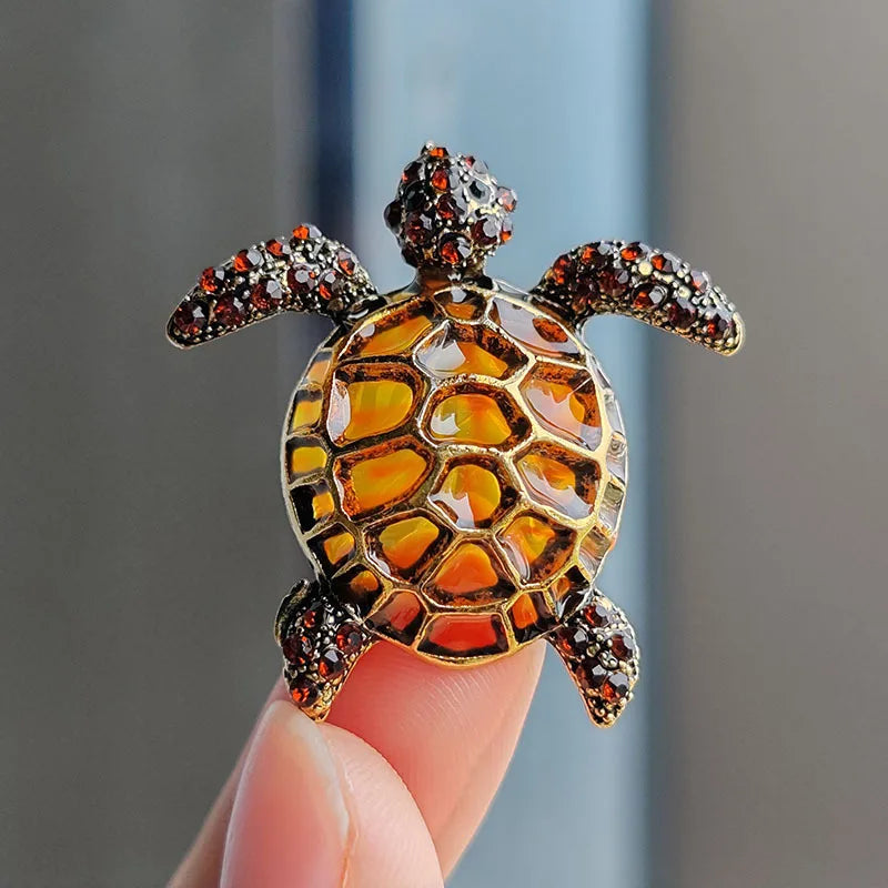 Vintage Rhinestone Cute Cartoon Turtle Animal Brooches For Women Men Clothing Accessories Brooch Pins Charms Jewelry Gifts