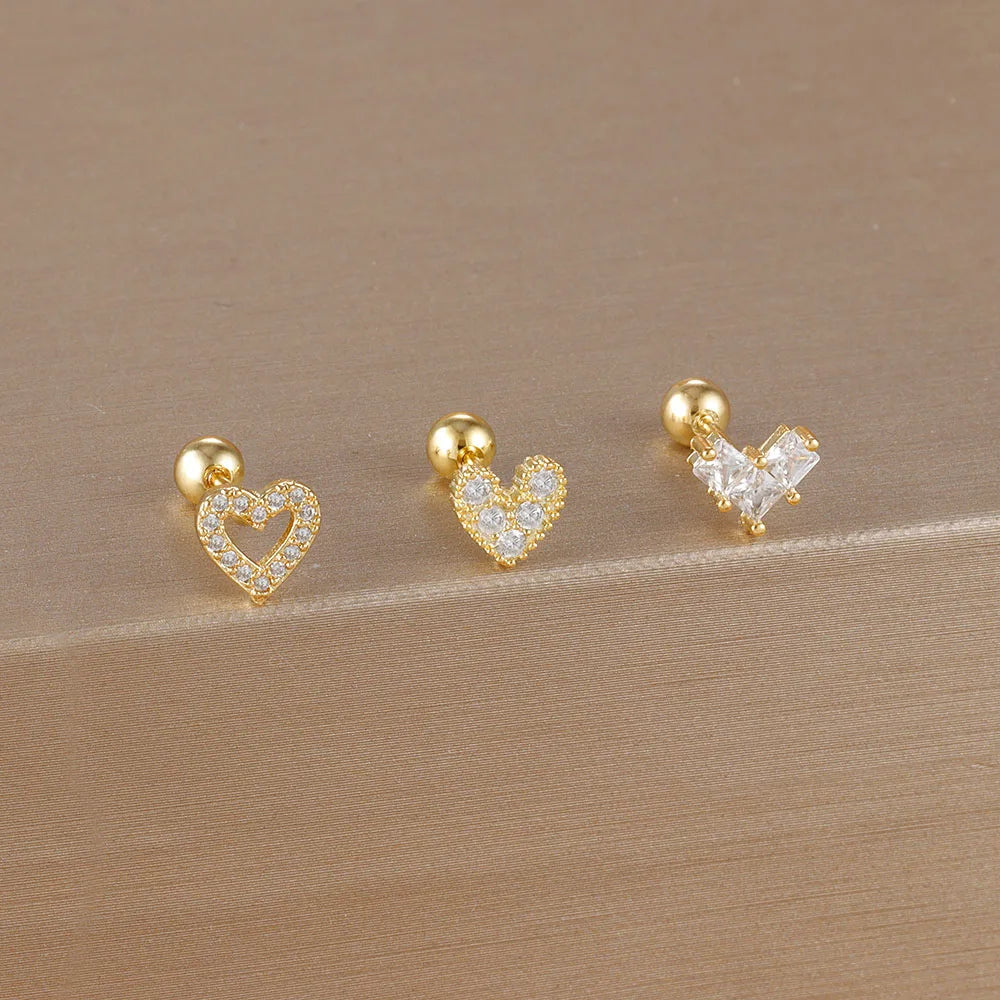 3PCS Stainless Steel Gold Color Crown Stud Earring Set For Women 14K Gold Plated Crystal Zircon Unique Horse Eye Earring Jewelry
