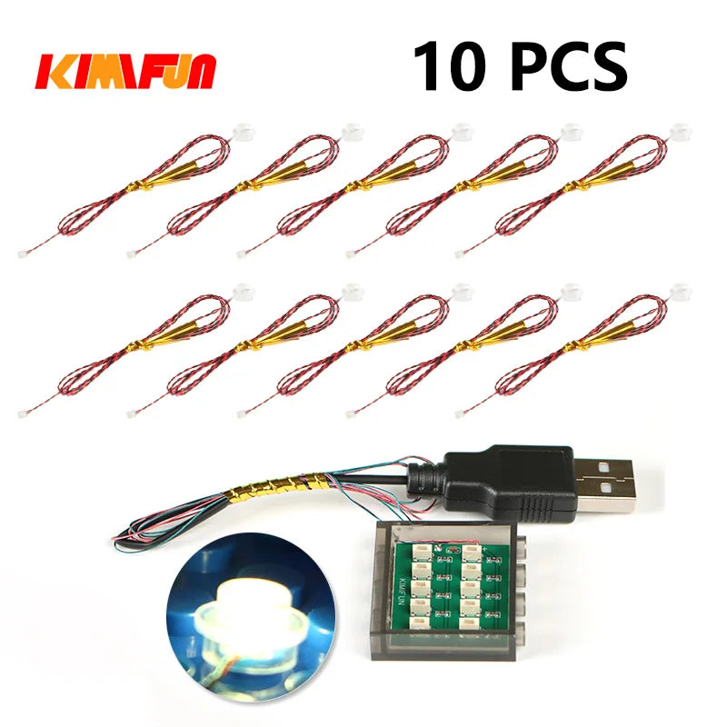 10PCS 0.8mm Pin RGB LED Building Blocks USB Lamp DIY Street Light City Electric Decorate 1X1 Brick Toy Compatible All Brands