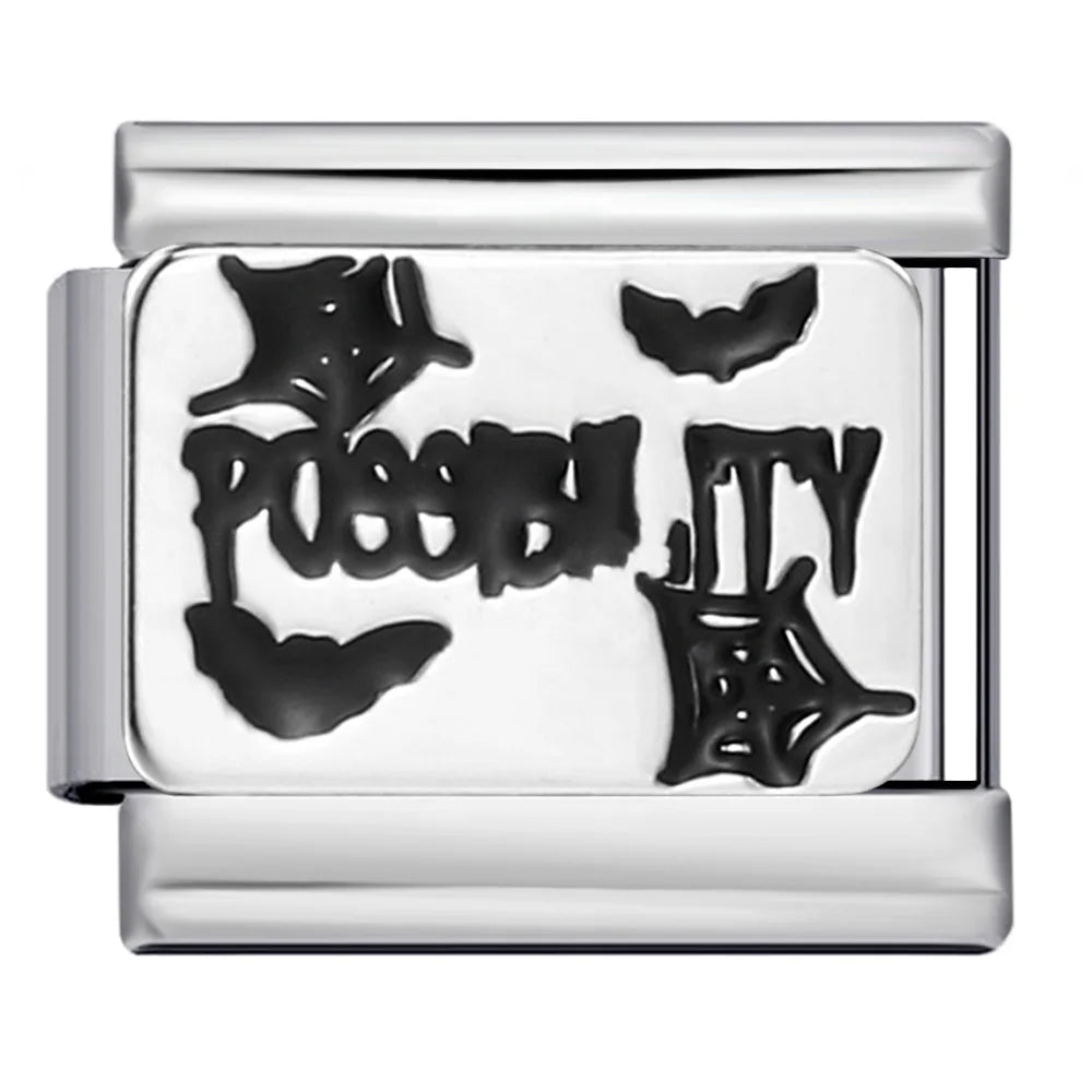 Fashion Charm Italian Links Fit 9mm Stainless Steel Women Men Jewelry DIY Making Black Element Elves Ghosts Love Heart Bracelet