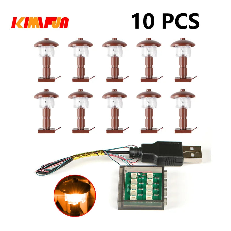 10PCS 0.8mm Pin RGB LED Building Blocks USB Lamp DIY Street Light City Electric Decorate 1X1 Brick Toy Compatible All Brands