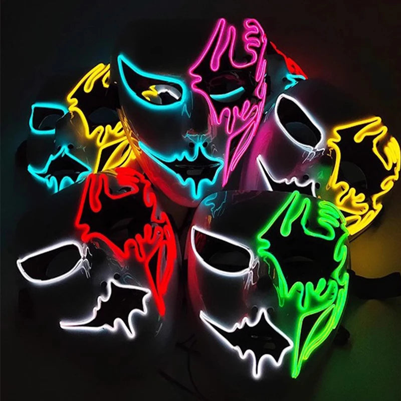 shuffle dance mask luminous purge Mask Demon Slayer glowing Masquerade Cosplay Mask for Halloween horror haunted house props