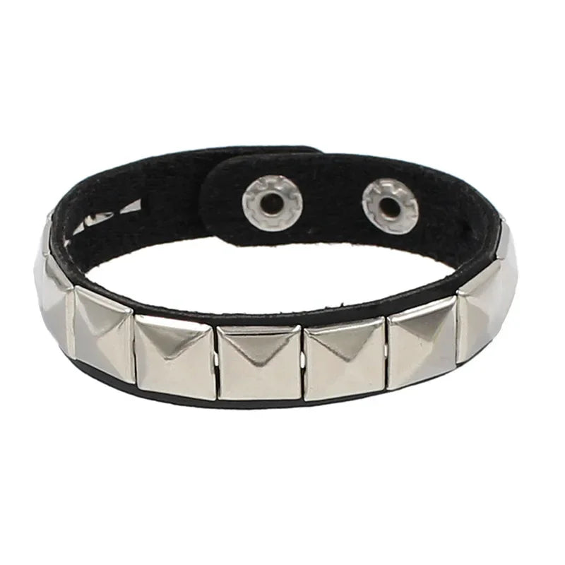New PU Leather Studded Bracelet Punk Bracelet Adjustable Goth Cuff Bracelet Gothic Rivet Buckle Wristband for Men Women